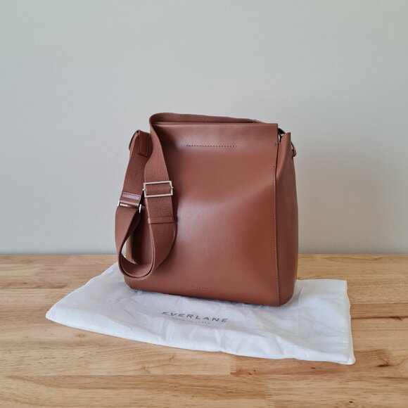 Everlane The Form Bag Cognac Brown Leather Shoulder Handbag Tote Structured - Picture 4 of 10